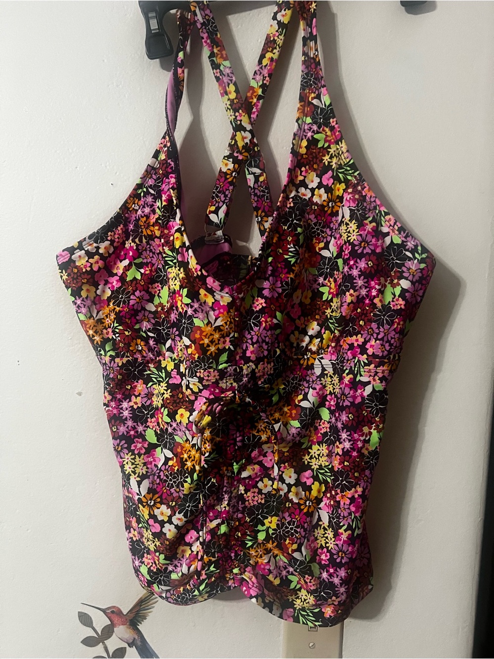 Jr Macy's Black Floral Crisscross Back swimming Tank Top